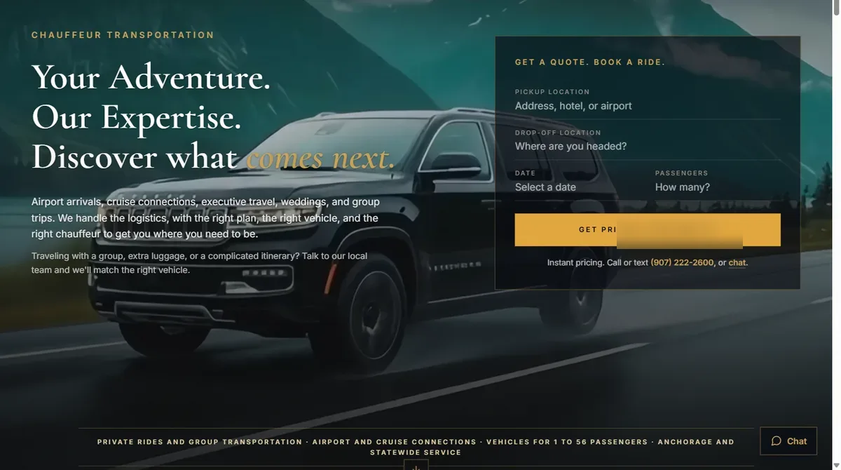 Chauffeur service website built by Freeze Frame Solutions