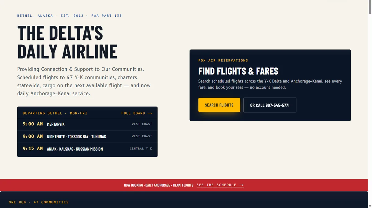 Airline website built by Freeze Frame Solutions