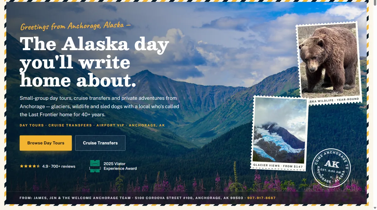 Tourism operator website built by Freeze Frame Solutions